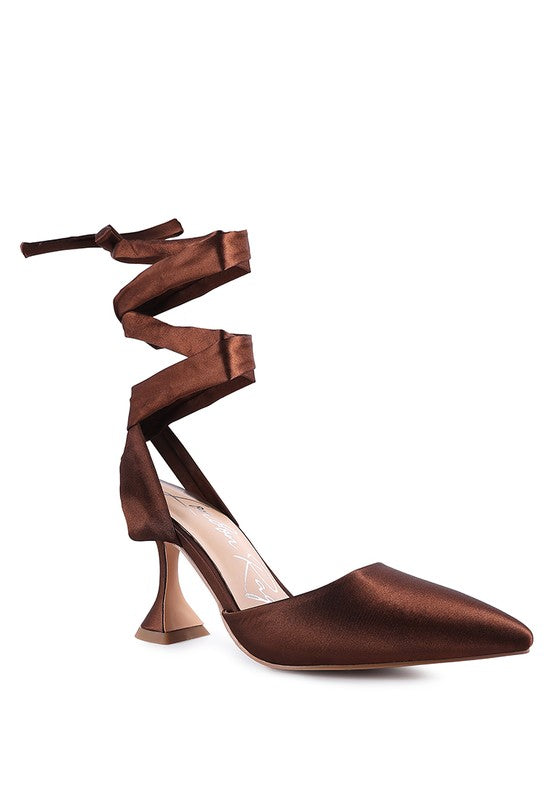Satin Lace-Up Heel Pumps