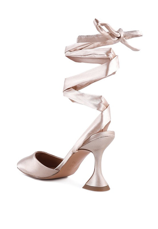 Satin Lace-Up Heel Pumps