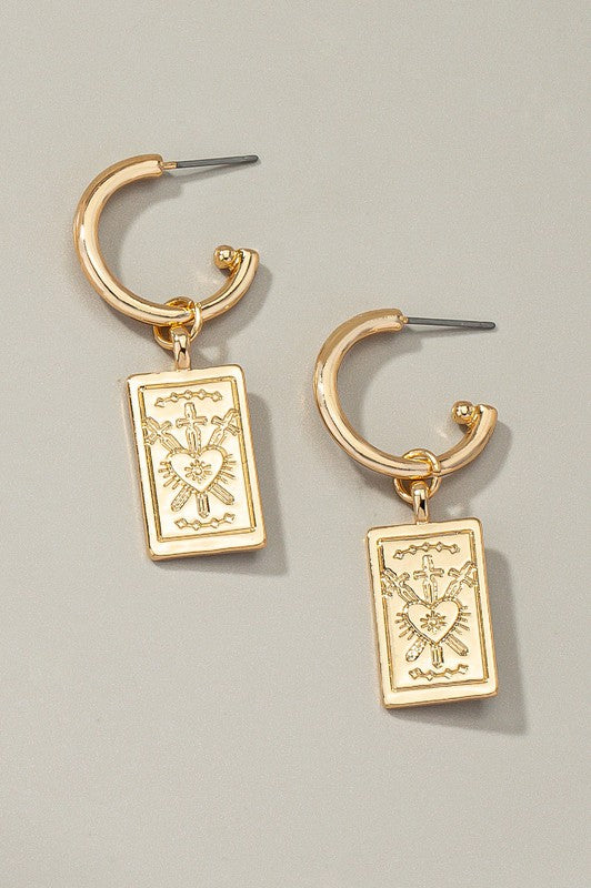 Rectangle Charm Hoop Earrings