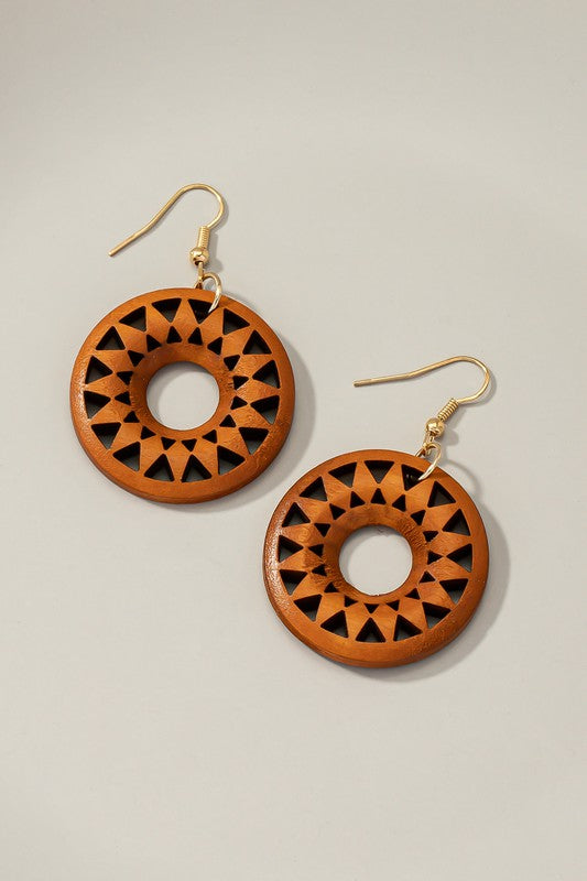 Wooden Cutout Drop Earrings