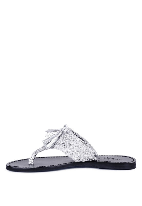 Suede Tassel Thong Sandals
