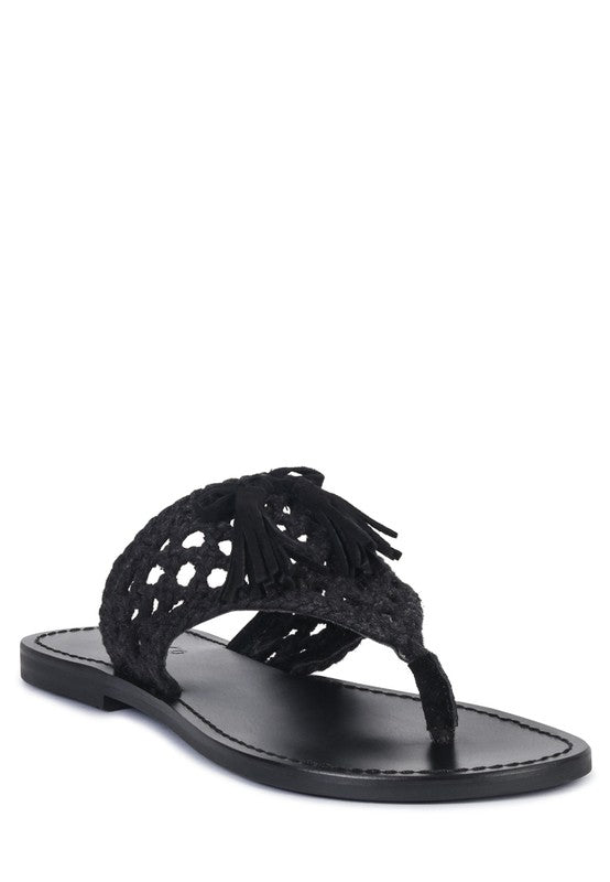 Suede Tassel Thong Sandals