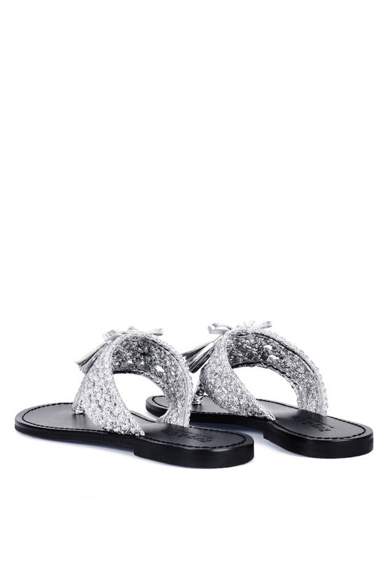 Suede Tassel Thong Sandals