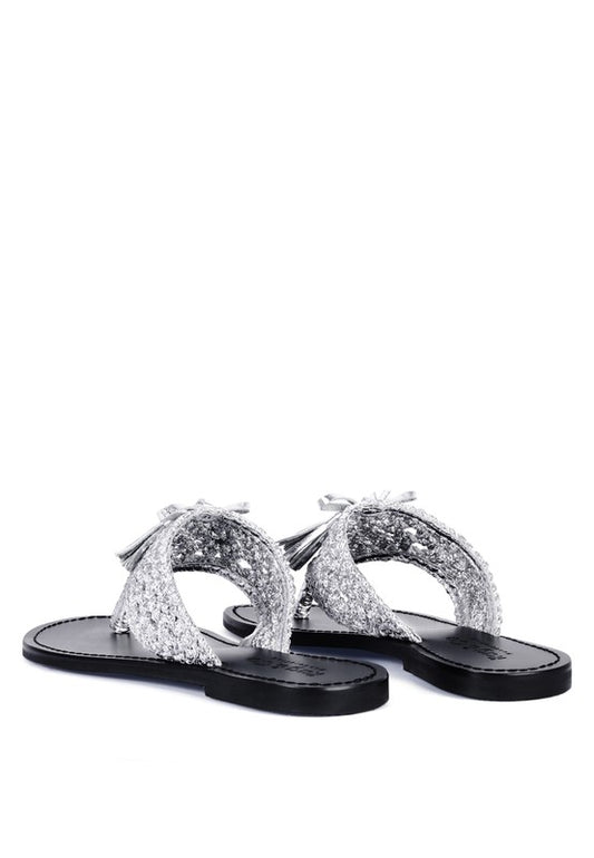 Suede Tassel Thong Sandals