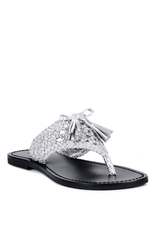 Suede Tassel Thong Sandals