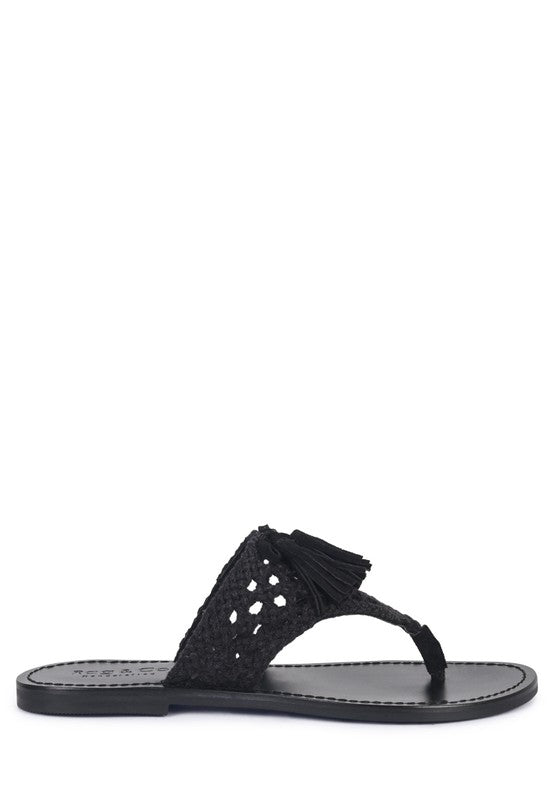 Suede Tassel Thong Sandals