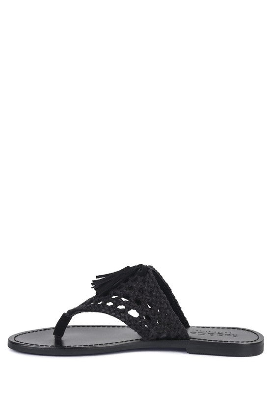 Suede Tassel Thong Sandals