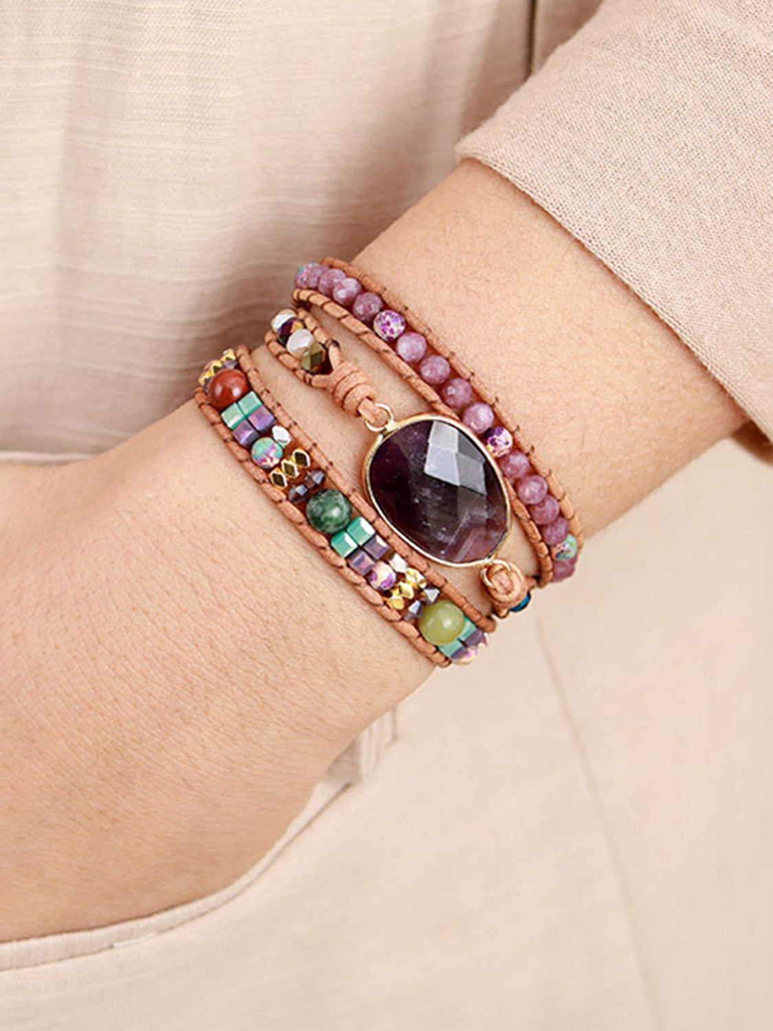 Triple-Layer Amethyst Bracelet in Deep Purple - women's bracelet