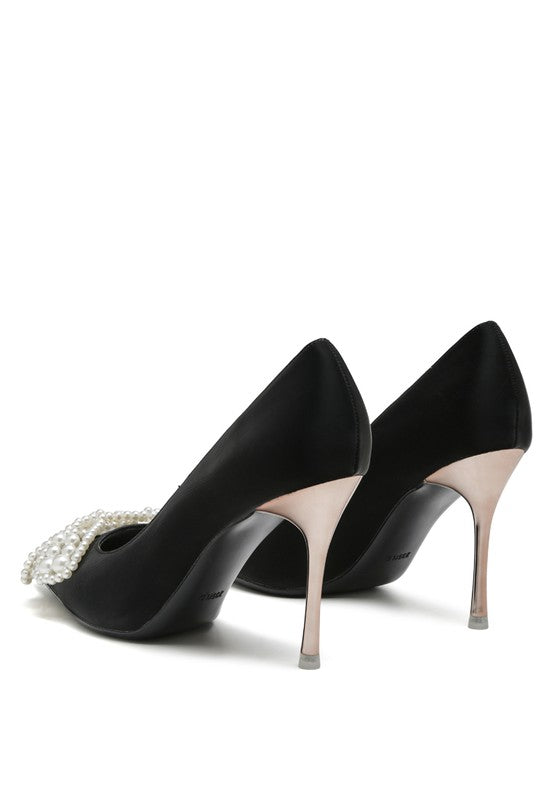 Pearl Bow Pointed Toe Pumps