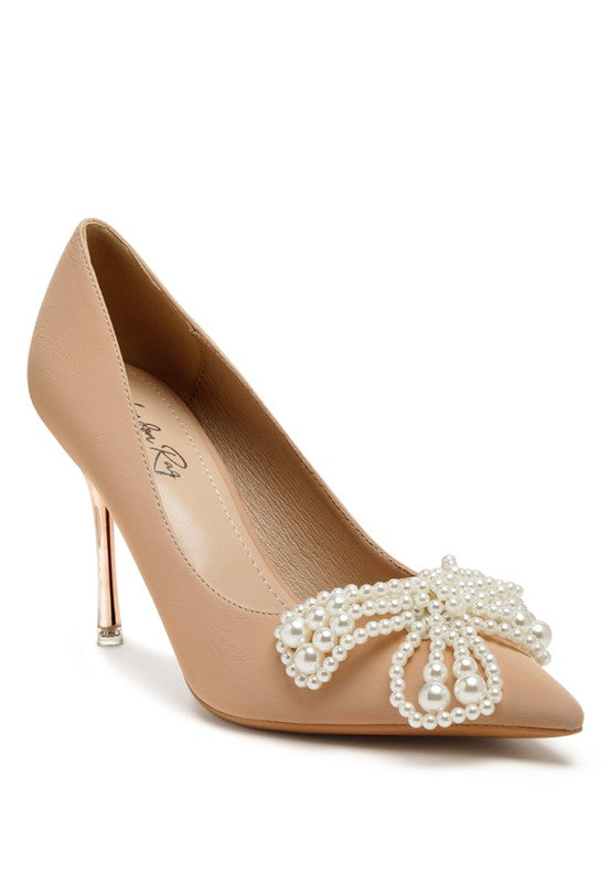 Pearl Bow Pointed Toe Pumps