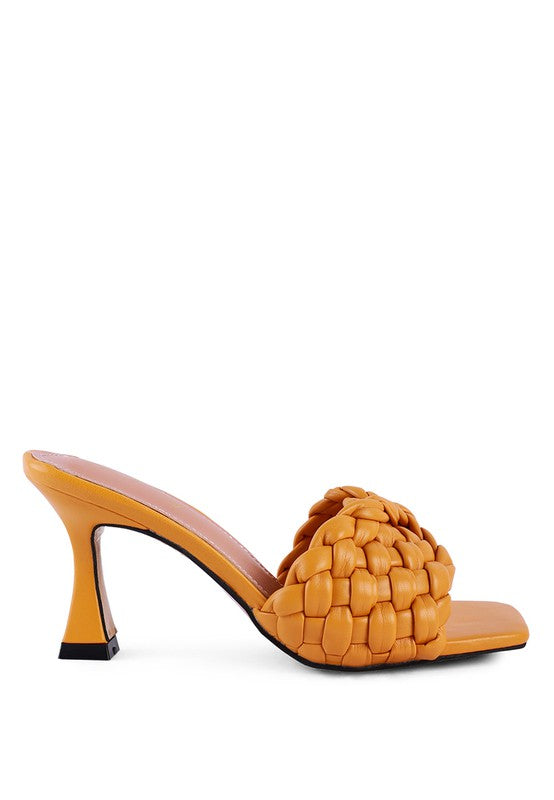 Woven Strap Mid Heel Sandals