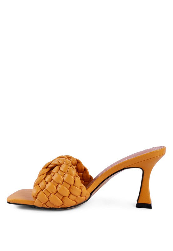 Woven Strap Mid Heel Sandals