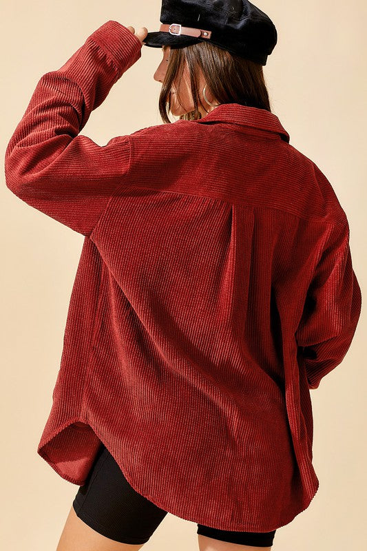 Corduroy Shacket with Pockets
