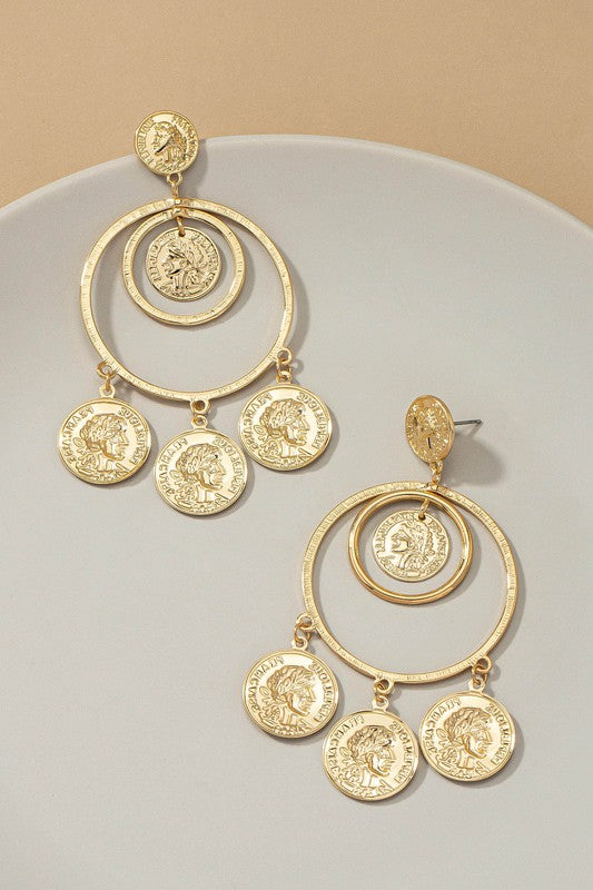 Coin Charm Hoop Earrings