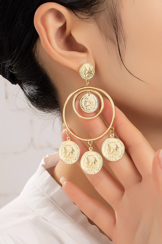 Coin Charm Hoop Earrings