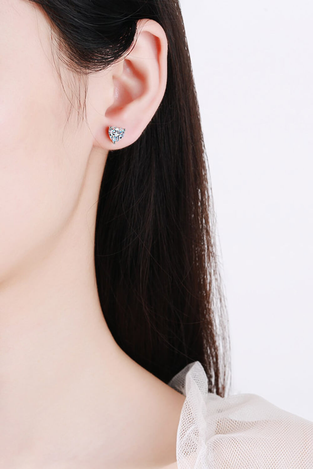 2 Carat Moissanite Heart-Shaped Stud Earrings - alternate earring view