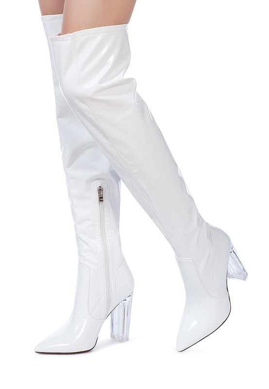 Patent Clear Heel Boots