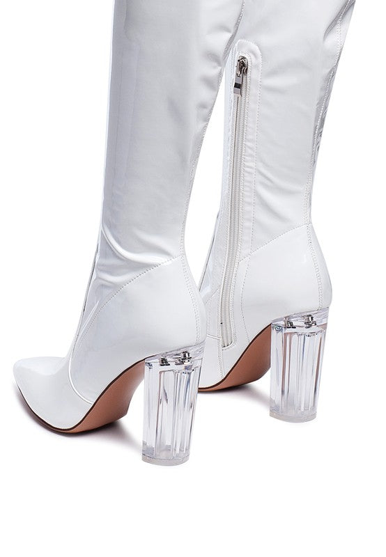 Patent Clear Heel Boots