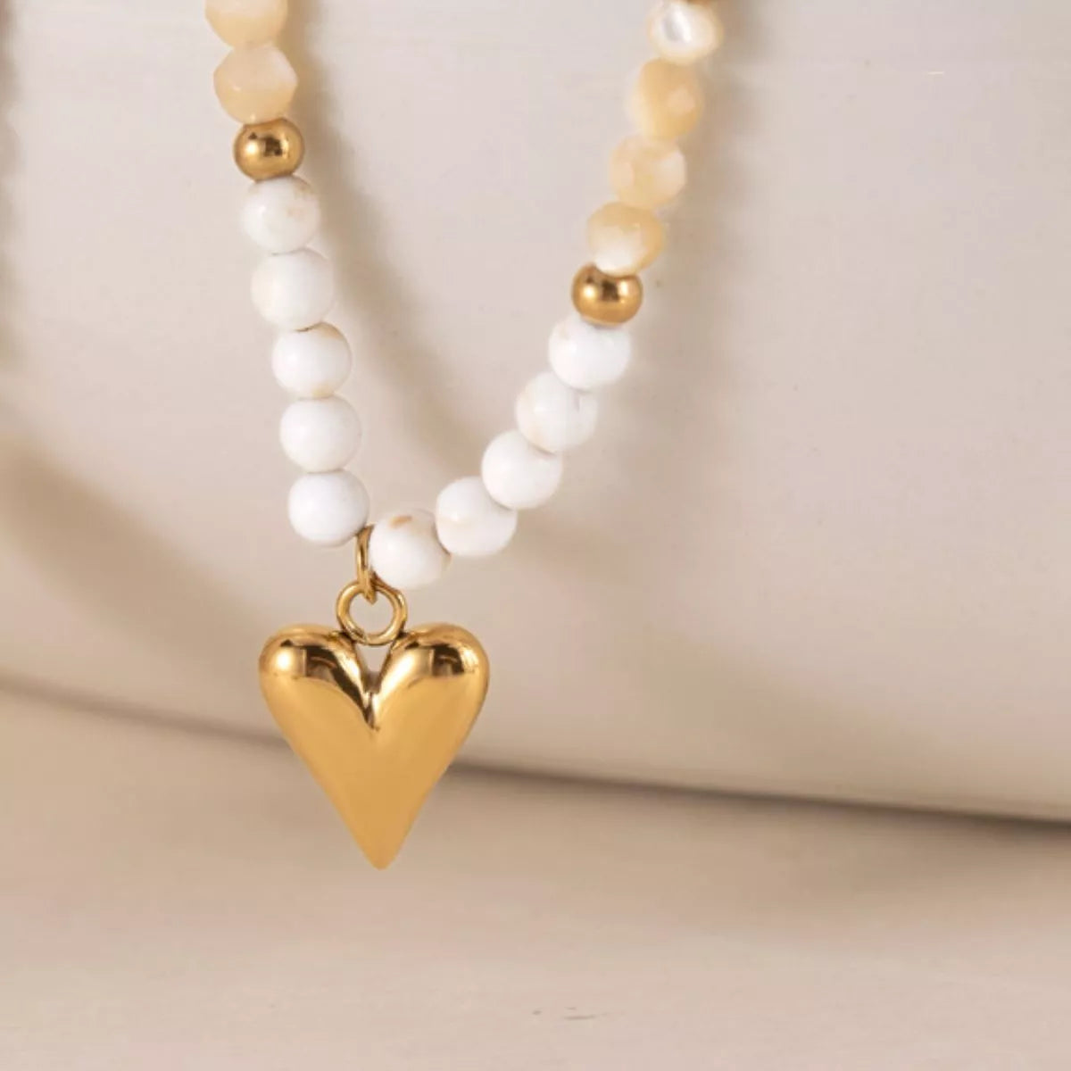 18K Gold-Plated Heart Bead Necklace - alternate necklace view