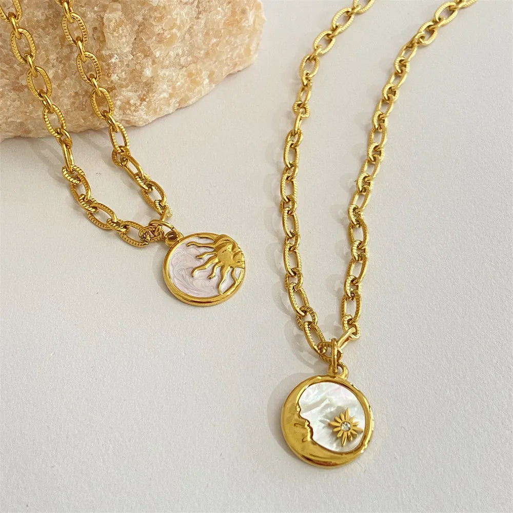 Titanium Steel Sun & Moon Necklace - alternate necklace view