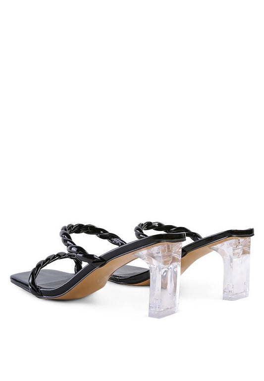 Twisted Strap Mid Heel Sandals