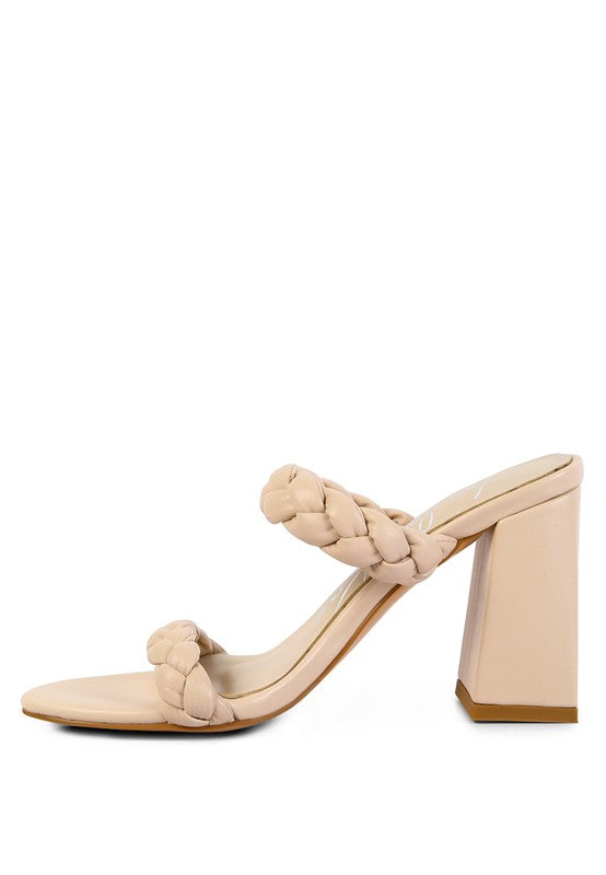 Braided Strap Block Heel Sandals