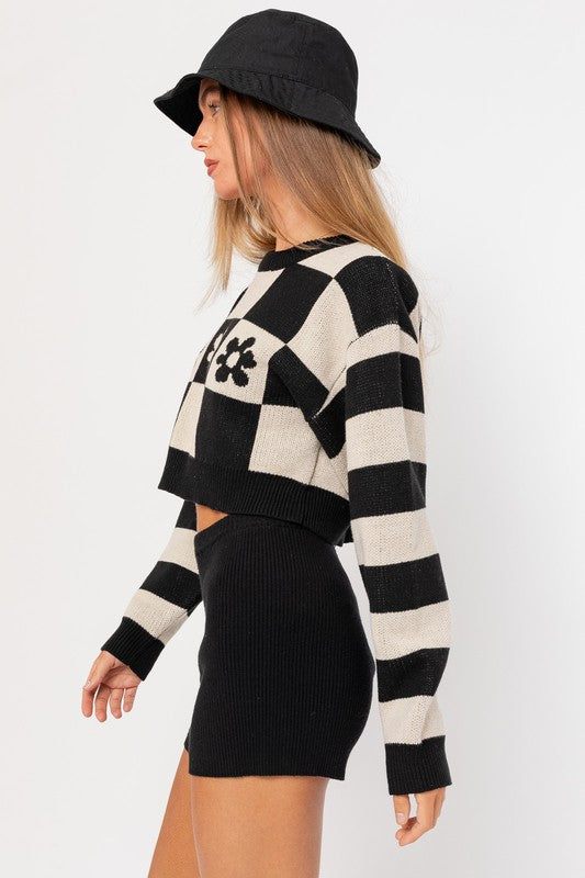 Multi Pattern Crop Sweater