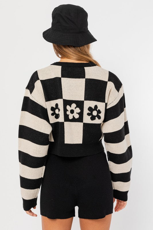 Multi Pattern Crop Sweater