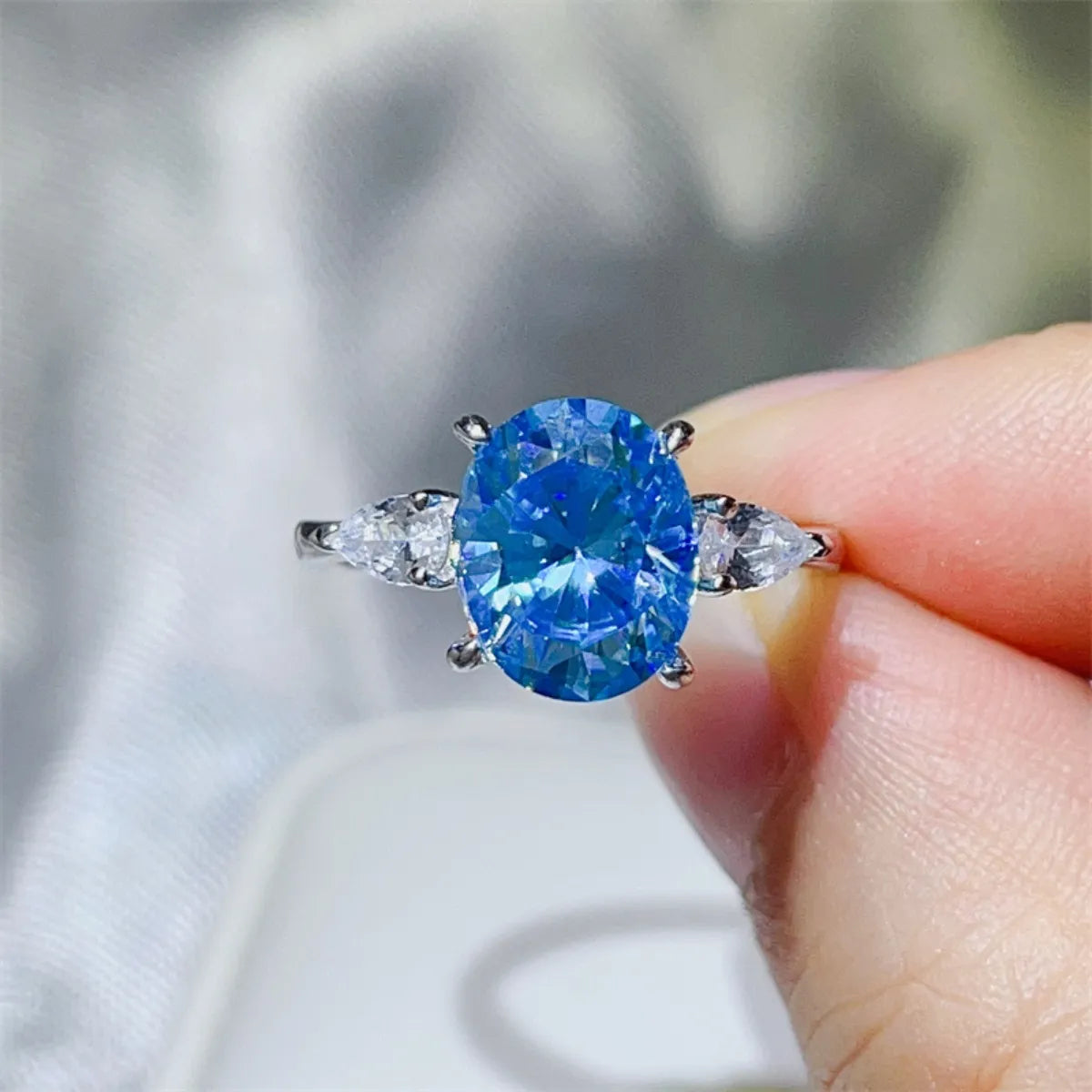 3 Carat Moissanite Sterling Silver Ring in Blue - women's ring