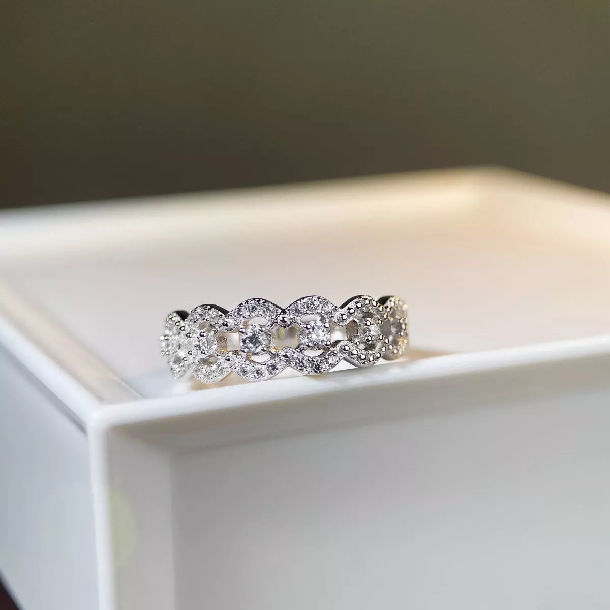 Sterling Silver Zircon Band Ring in Silver - women's band ring