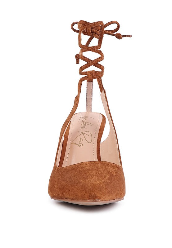Faux Suede Lace-Up Heels