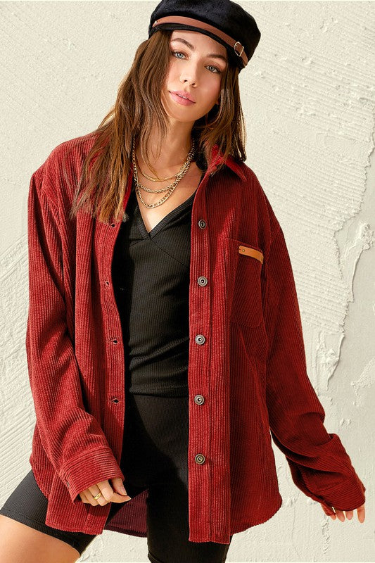 Corduroy Shacket with Pockets