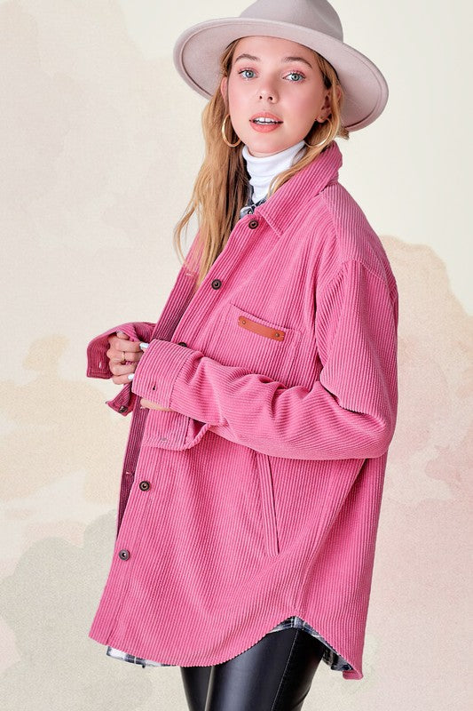 Corduroy Shacket with Pockets