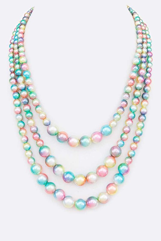 Multi Color Layered Pearl Necklace