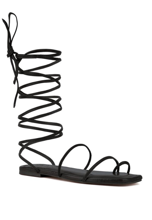 Lace-Up Ankle-Tie Flat Sandals