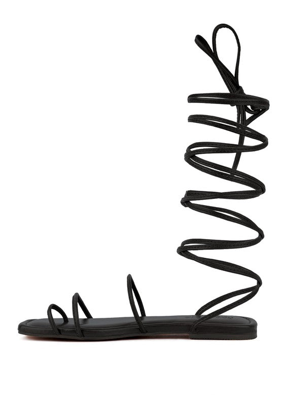 Lace-Up Ankle-Tie Flat Sandals