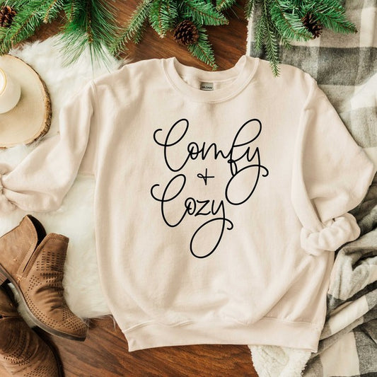 Comfy And Cozy Cursive Graphic Sweatshirt