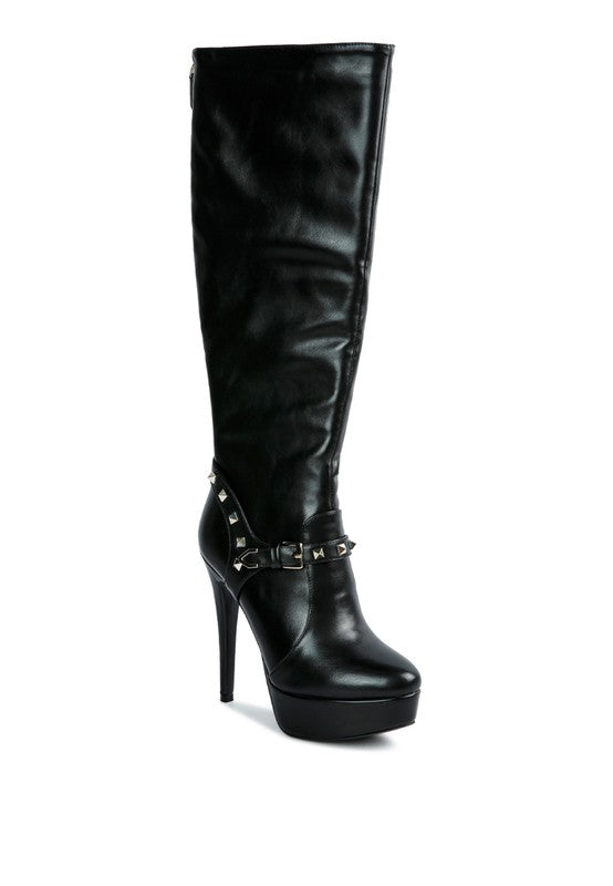 Stiletto Mid Calf Boots with patent PU outer material and synthetic lining for a sleek, stylish design. Featuring an almond toe, stiletto heel, and platform for added height, these boots combine sophistication with comfort. The back zipper opening and elasticated gusset ensure convenience. Perfect for any occasion. Enjoy free shipping on all orders. Shop now!