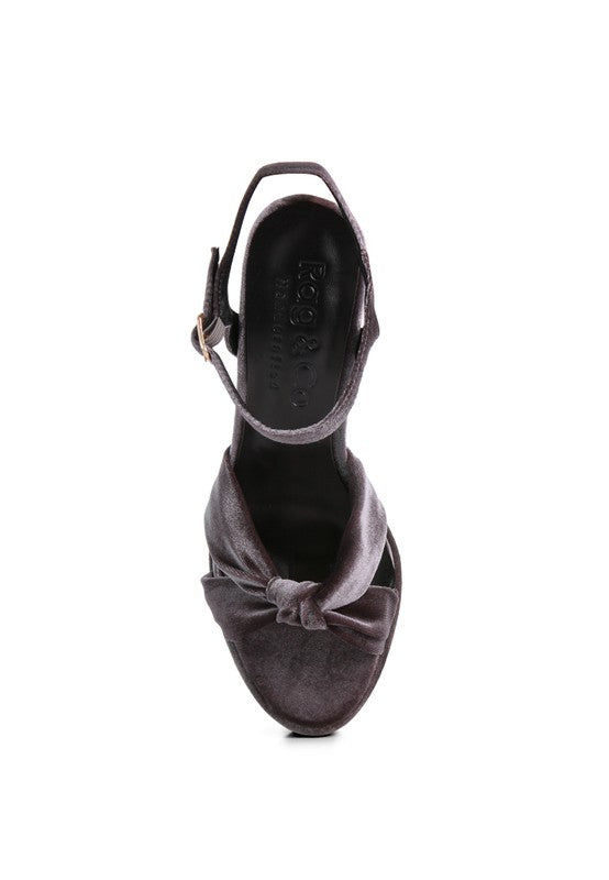 Velvet Knot Platform Heel Sandals