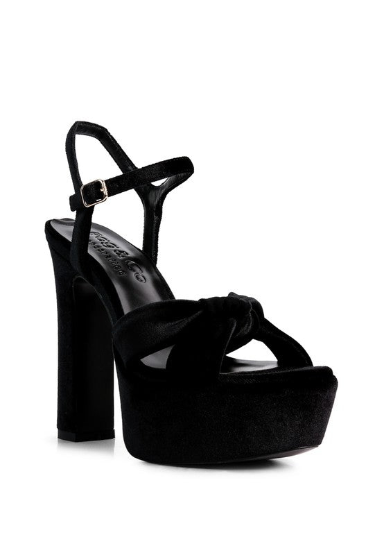 Velvet Knot Platform Heel Sandals