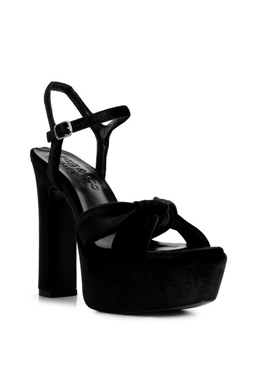 Velvet Knot Platform Heel Sandals