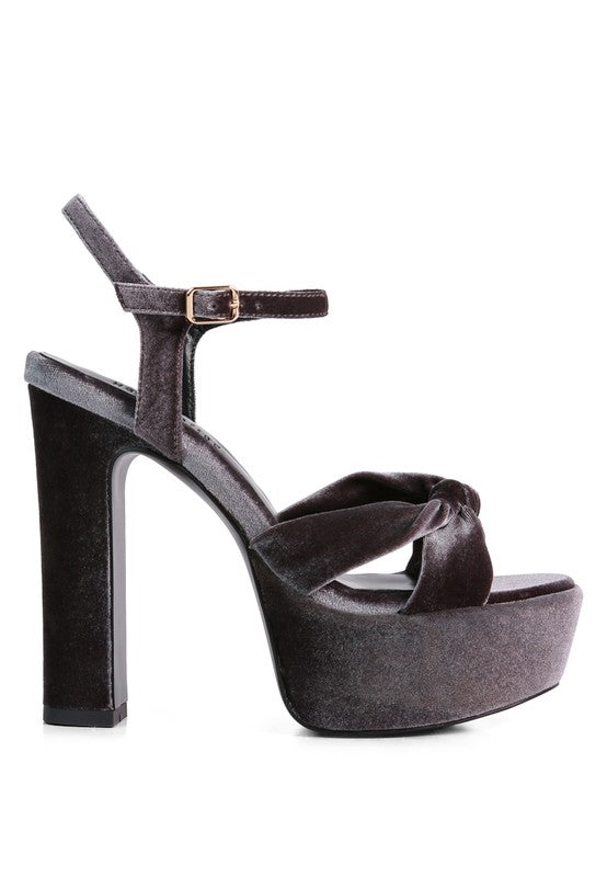 Velvet Knot Platform Heel Sandals