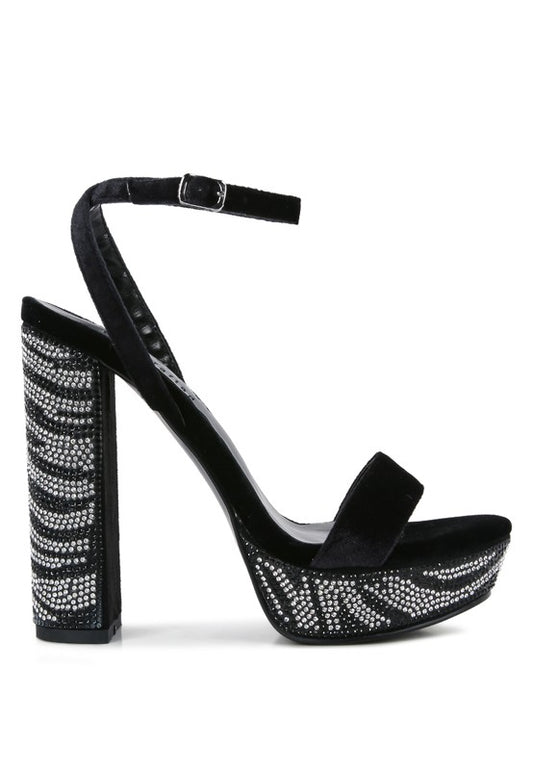 Diamante Studded Velvet Sandals