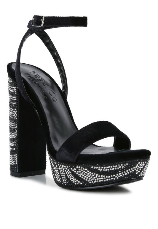 Diamante Studded Velvet Sandals