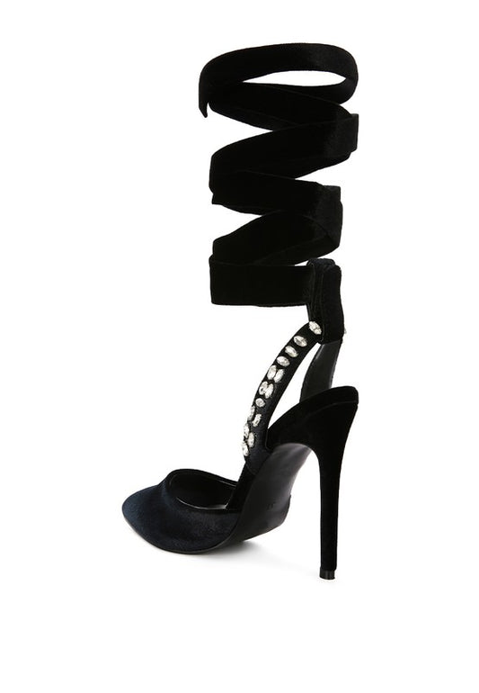 Velvet Lace-Up Sandals