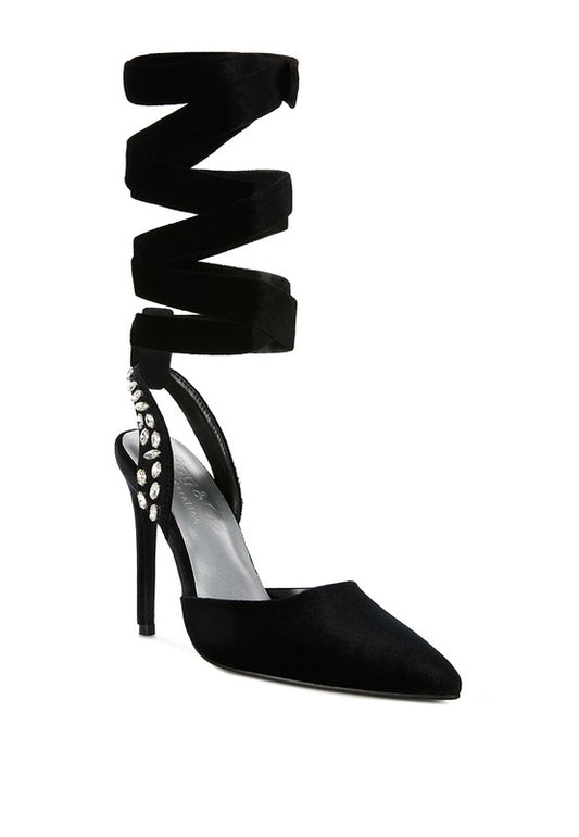 Velvet Lace-Up Sandals