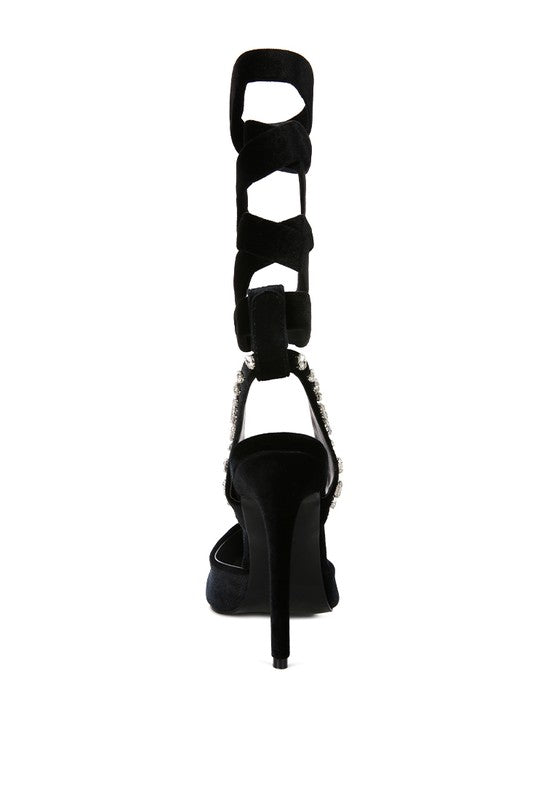 Velvet Lace-Up Sandals