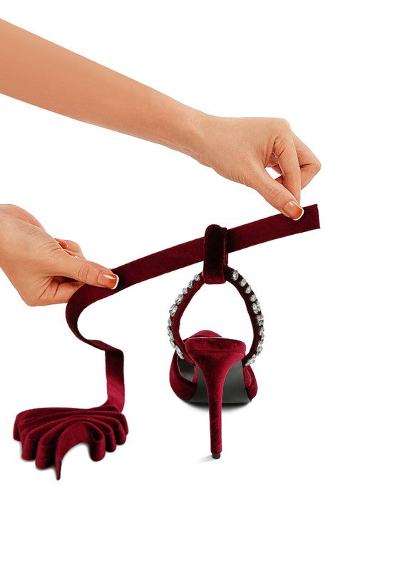 Velvet Lace-Up Sandals