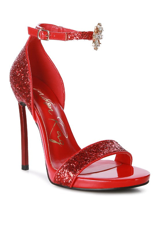 Floral Jewel Glitter Stiletto Sandals