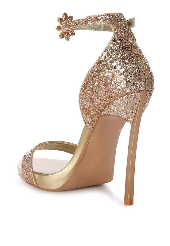 Floral Jewel Glitter Stiletto Sandals